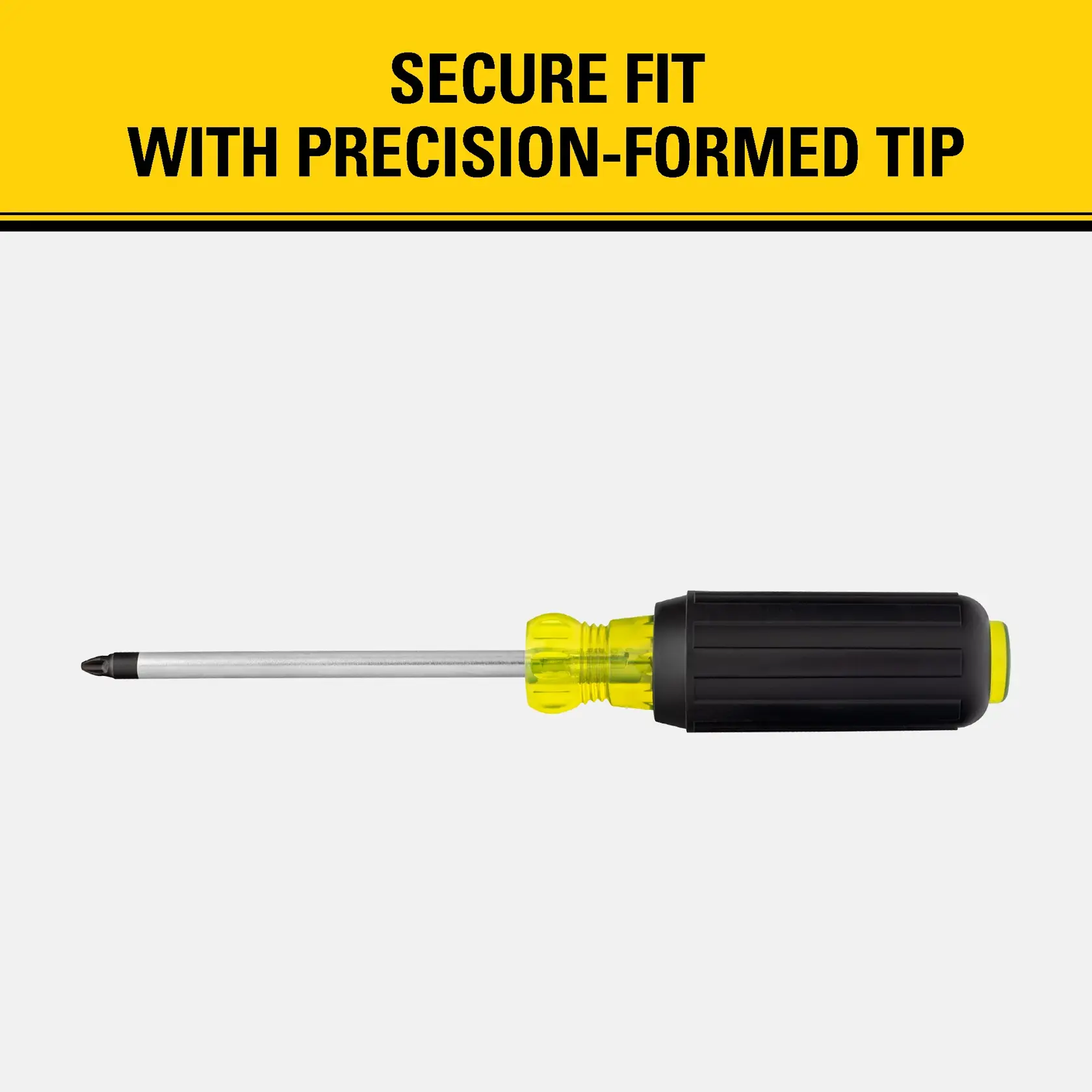 Stanley Phillips screwdriver with a black and yellow handle, featuring a precision-formed tip for a secure fit.
