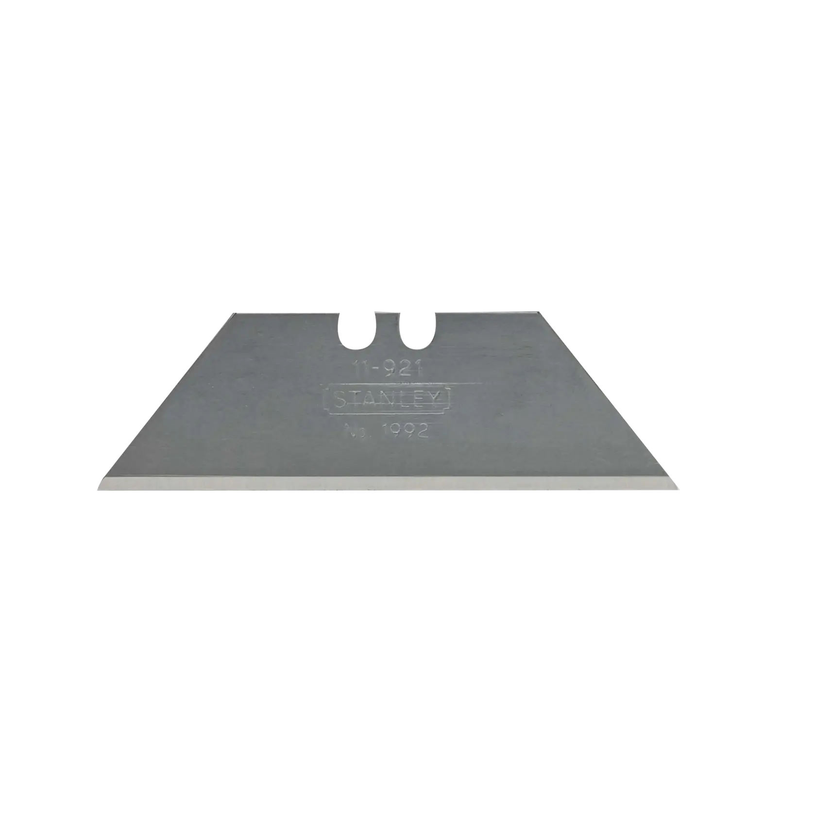 STANLEY utility knife blade, silver, straight-on angle on white background