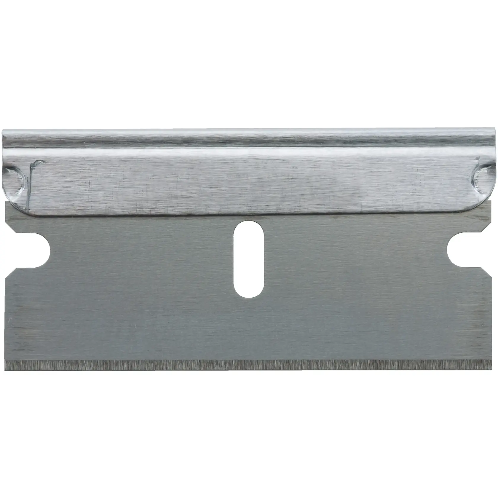 Stanley utility razor blade, front angle, silver metal finish, straight edge, photography category
