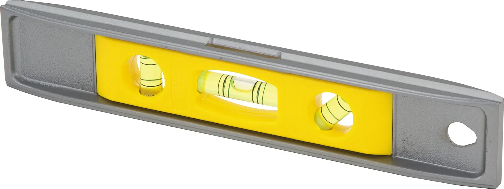 STANLEY 42-465 yellow and gray torpedo level, front angle on white background.