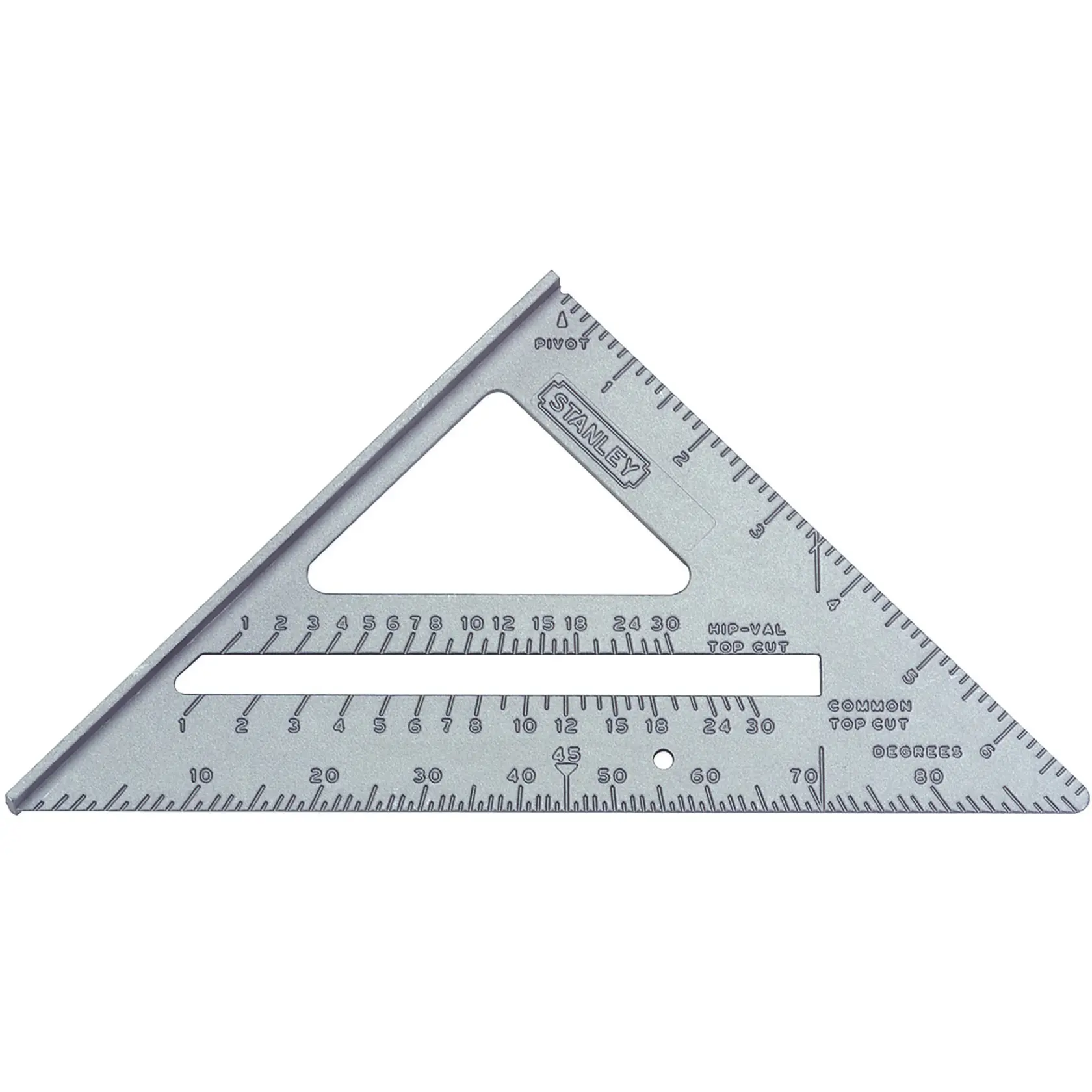 STANLEY 46-067 metal carpenter square, photography of top angle on white background.