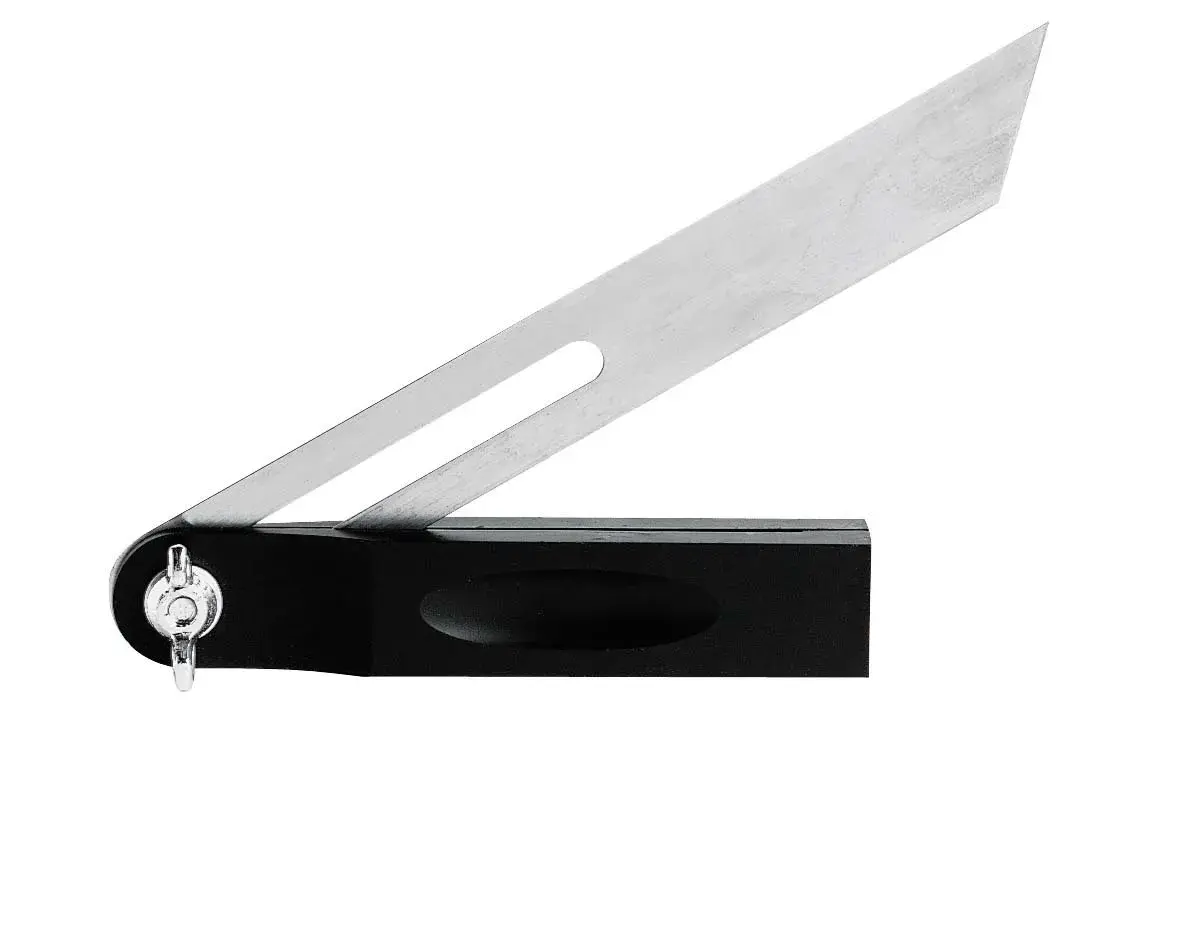 STANLEY 46-825 adjustable bevel gauge with black handle and silver blade, side angle on white background.