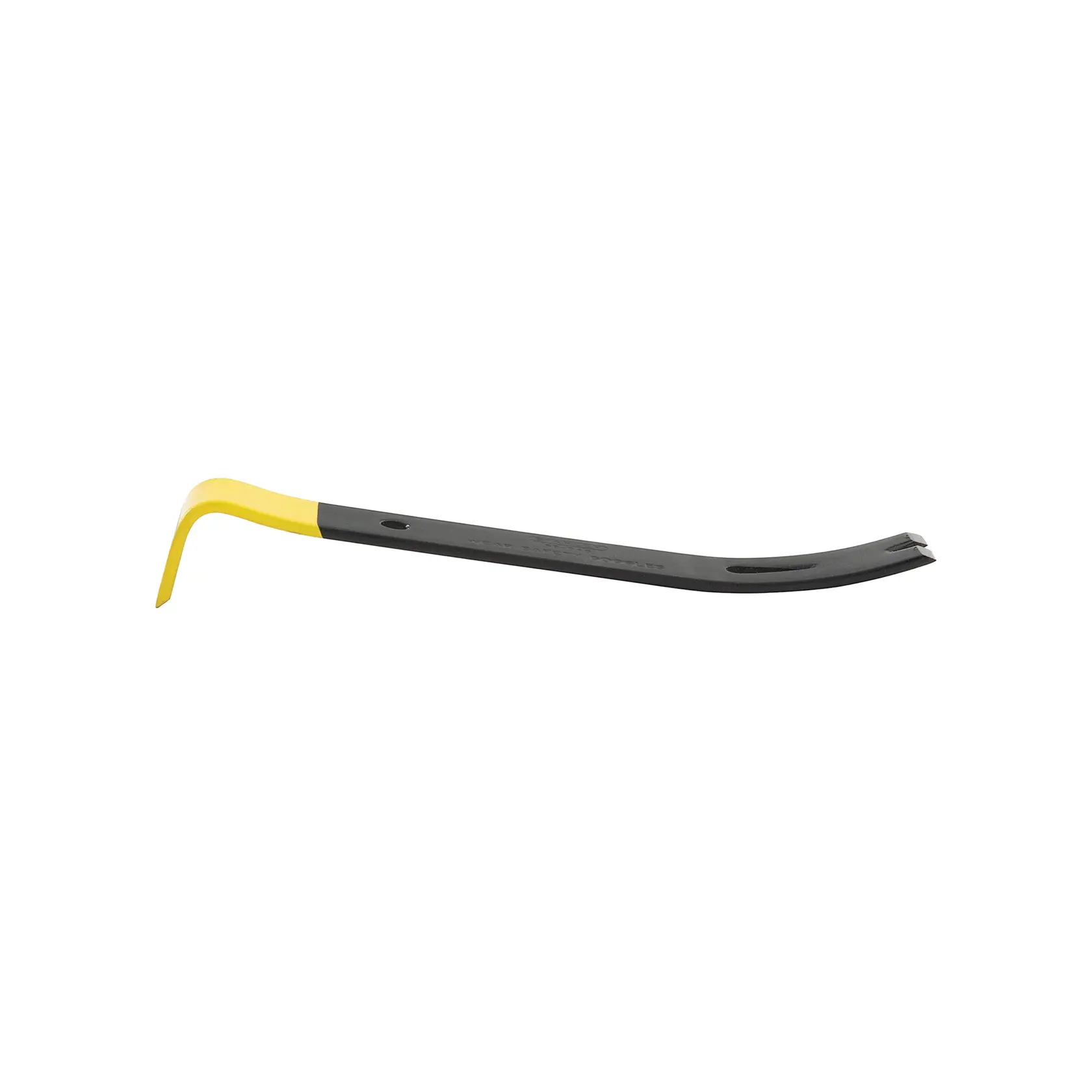 STANLEY 55-045 crowbar with yellow and black finish, side angle, white background.