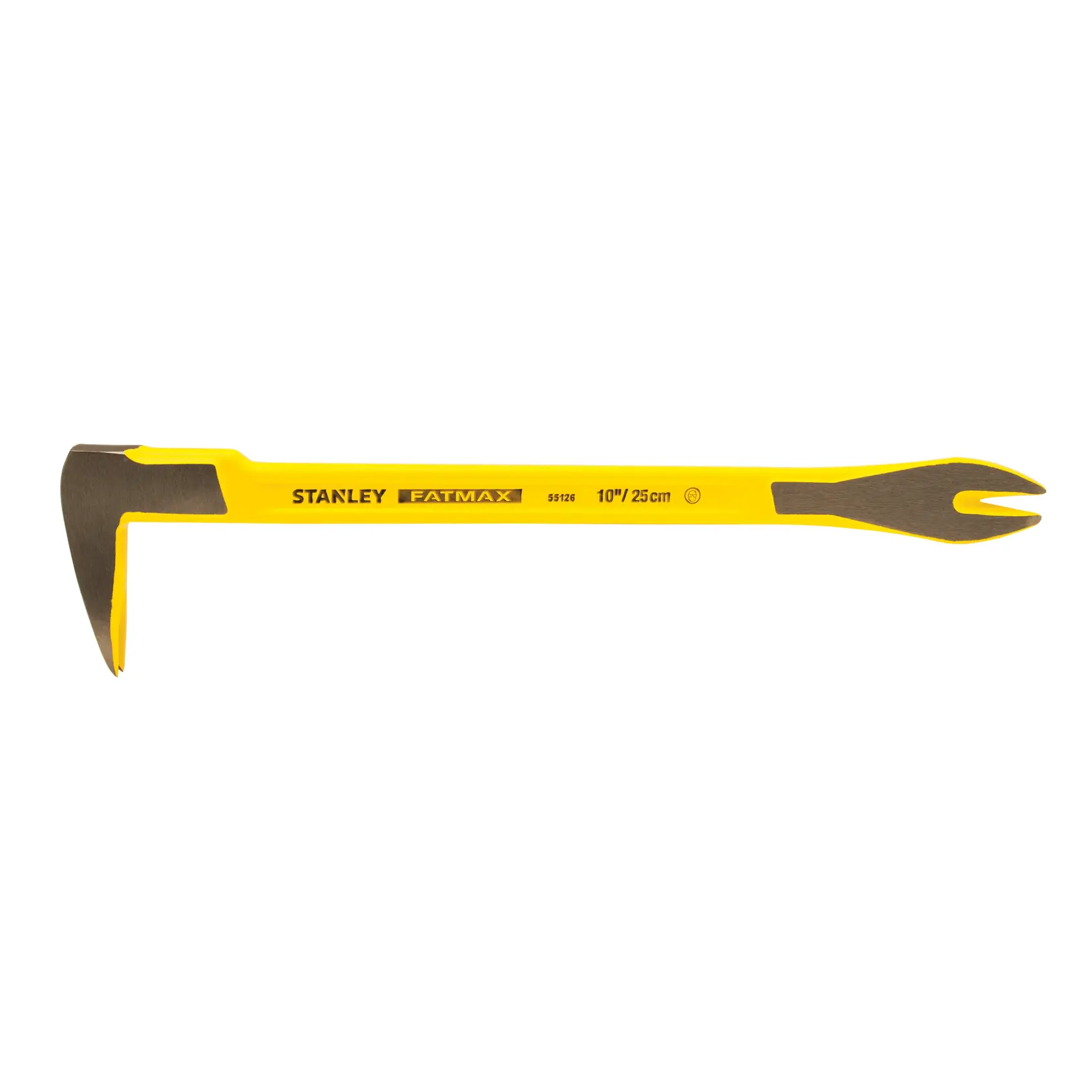 Stanley 55-126 FatMax yellow pry bar side view with beveled ends on a white background.