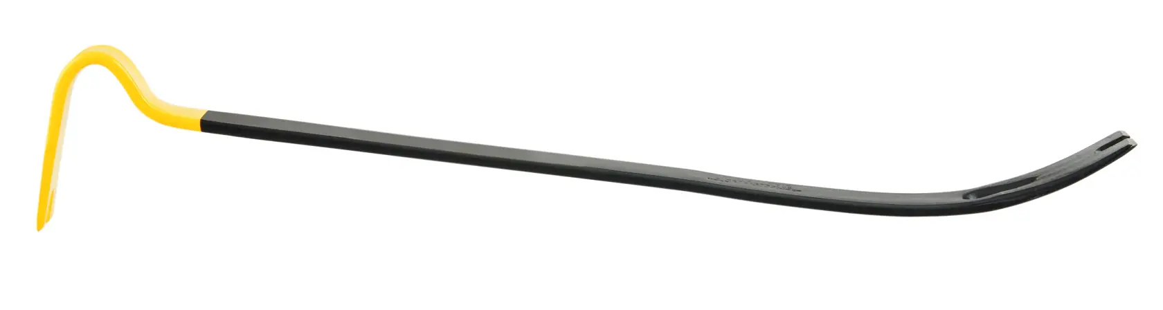 STANLEY 55-526 crowbar with yellow and black finish, straight angle on white background, product side view.