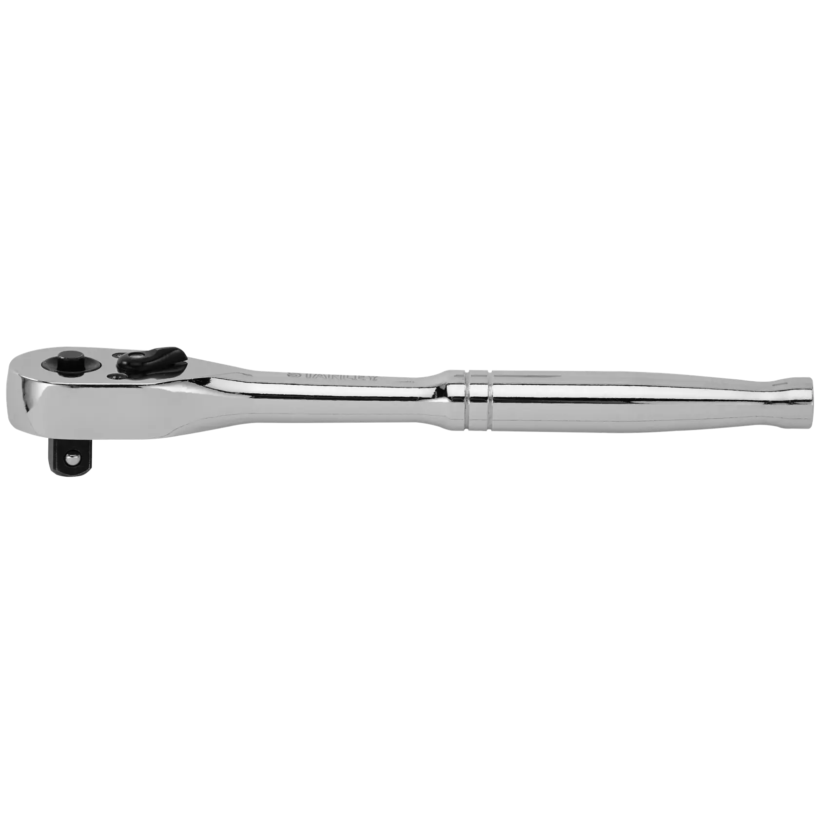 Stanley chrome finish ratchet wrench side view on white background