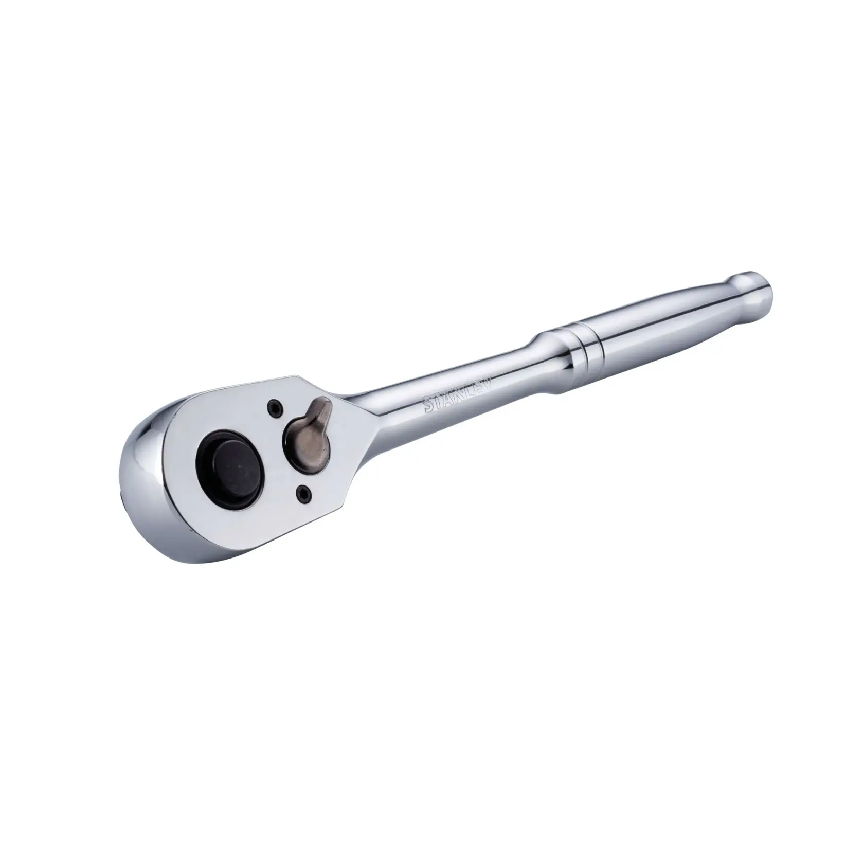 Stanley® chrome finish ratchet wrench in angled side shot on white background