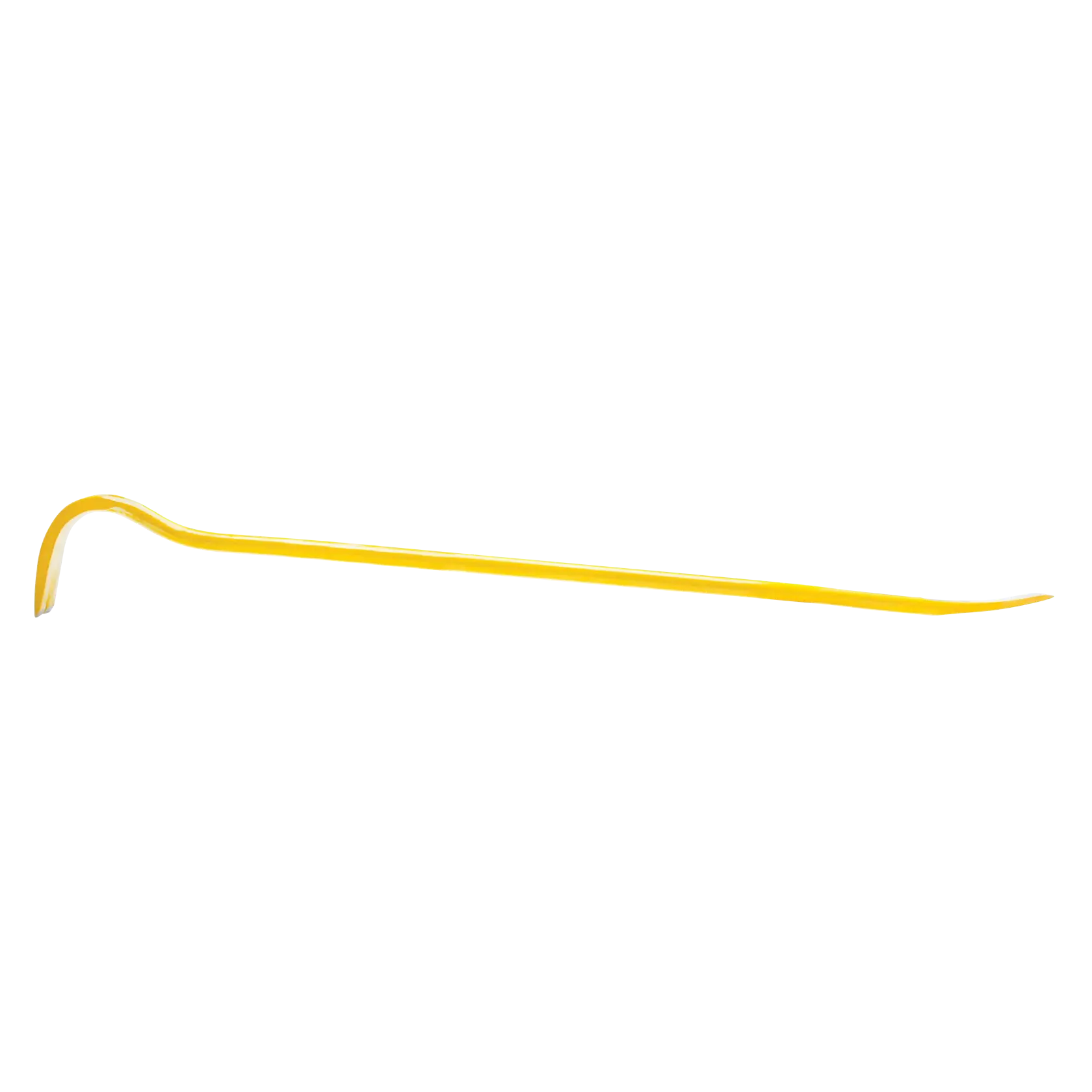 STANLEY FMHT55521 yellow steel crowbar, side angle, demolition hand tool on white background.