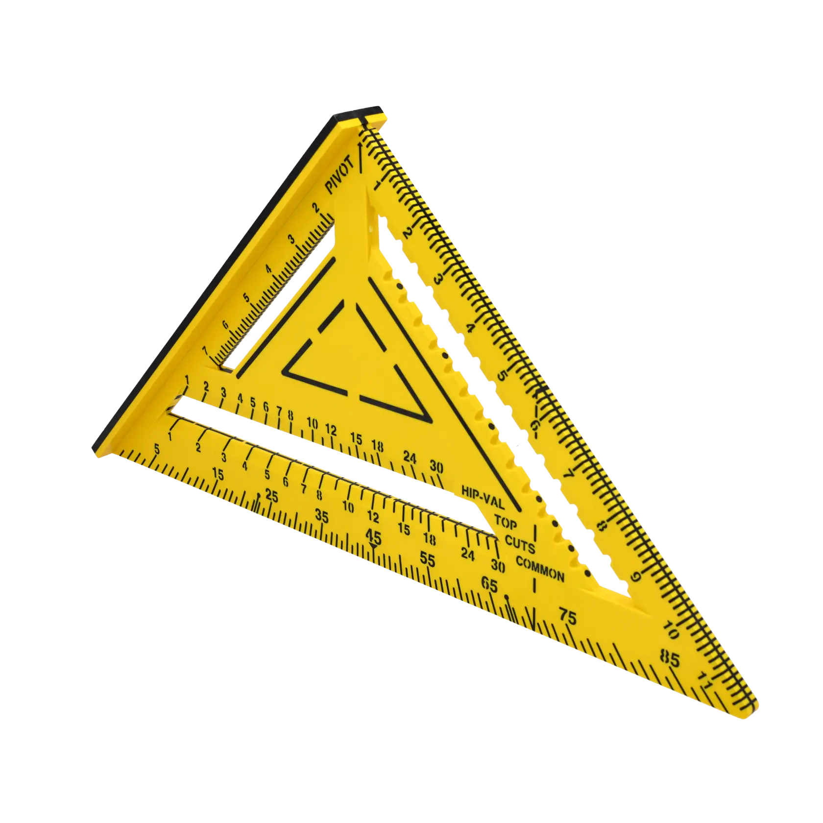 STANLEY STHT46011 yellow plastic rafter square with black markings, product photography on white background.