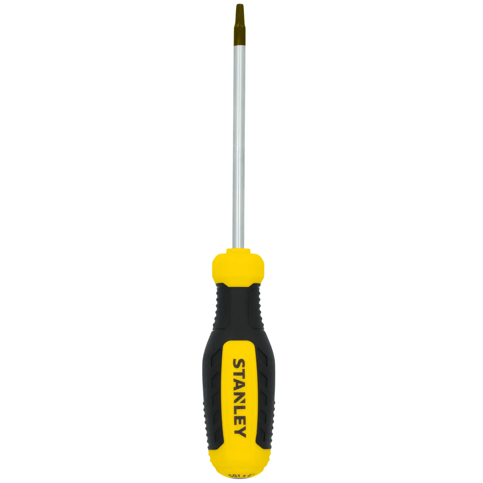STANLEY STHT60811 screwdriver with black and yellow handle, front view on white background.